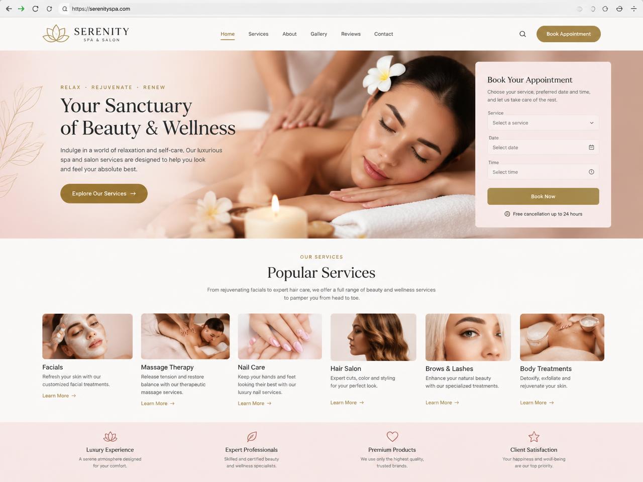 Web de Serenity Spa & Salon